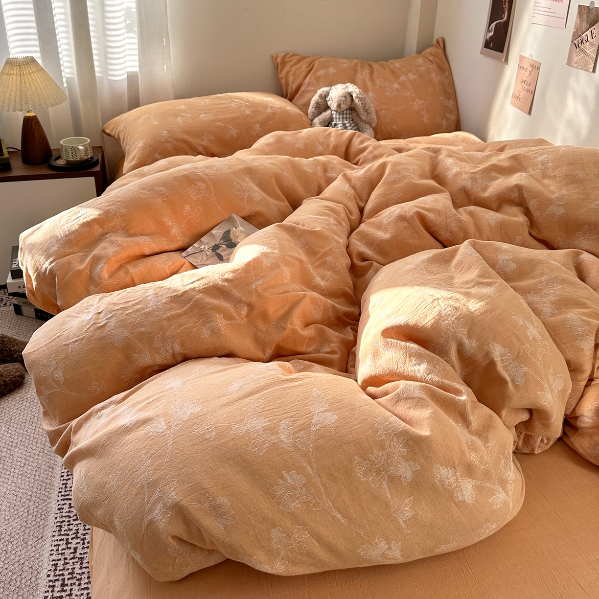 91家纺网 家纺一手货源 找家纺 艾咪-Amy ntmy 2026新款法式复古风全棉色织提花四件套-素雅 素雅黄