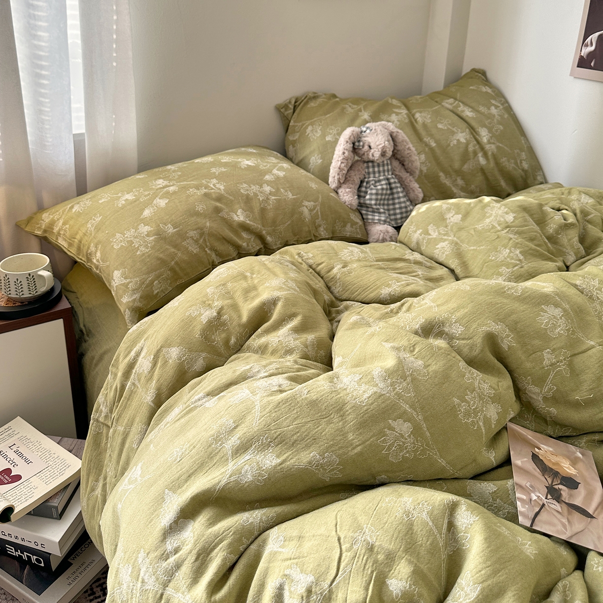 91家纺网 家纺一手货源 找家纺 艾咪-Amy ntmy 2026新款法式复古风全棉色织提花四件套-素雅 素雅绿