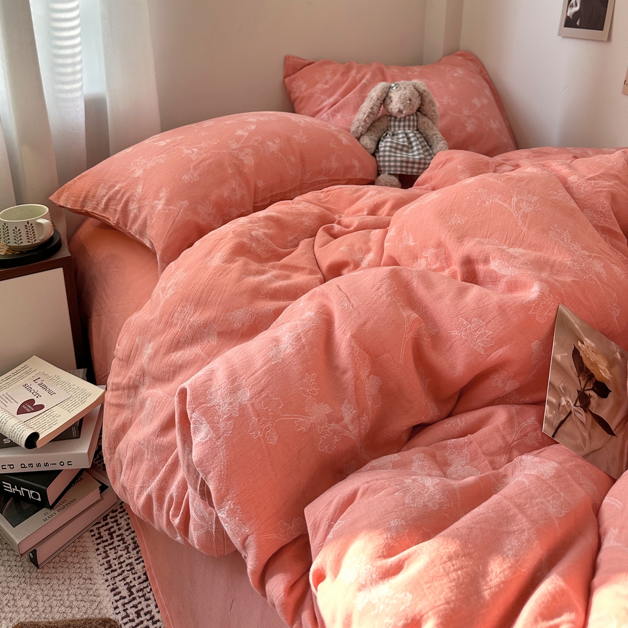 91家纺网 家纺一手货源 找家纺 艾咪-Amy ntmy 2026新款法式复古风全棉色织提花四件套-素雅 素雅橙