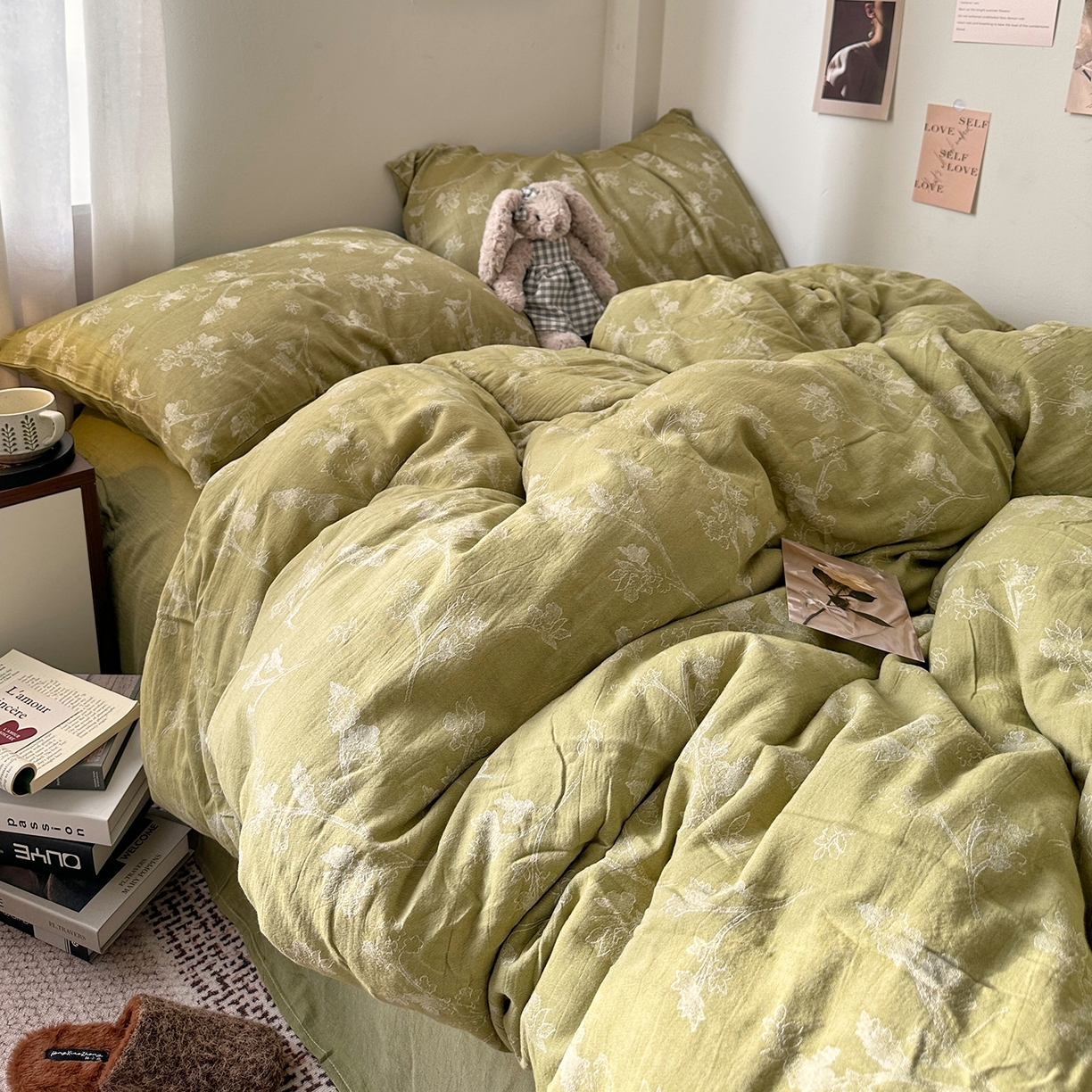 91家纺网 家纺一手货源 找家纺 艾咪-Amy ntmy 2026新款法式复古风全棉色织提花四件套-素雅 素雅绿