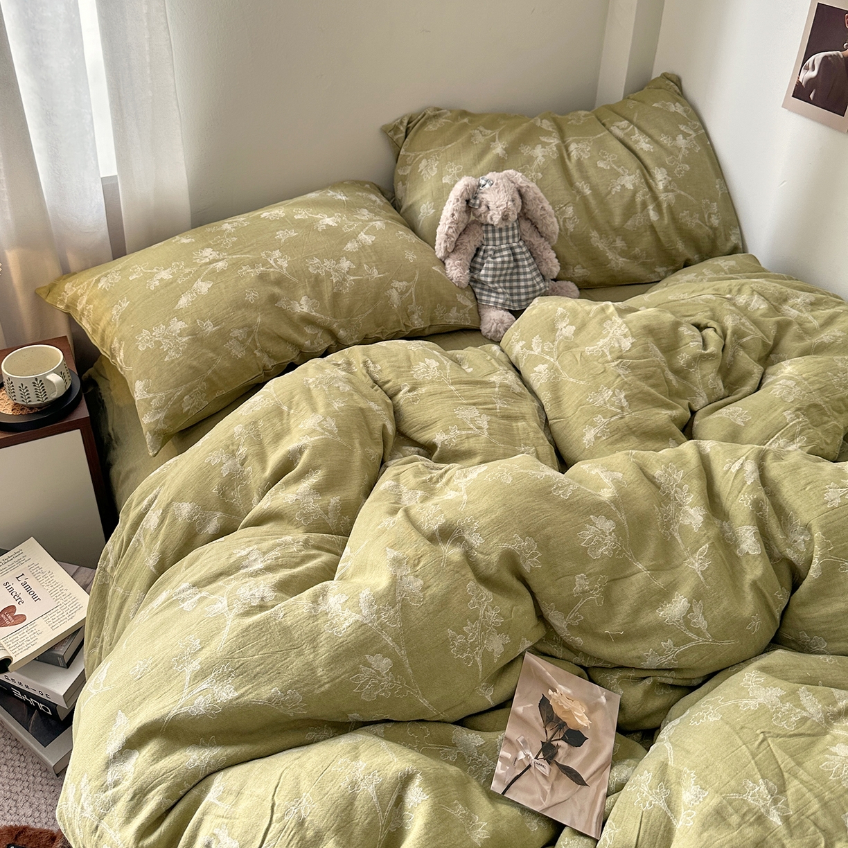 91家纺网 家纺一手货源 找家纺 艾咪-Amy ntmy 2026新款法式复古风全棉色织提花四件套-素雅 素雅绿