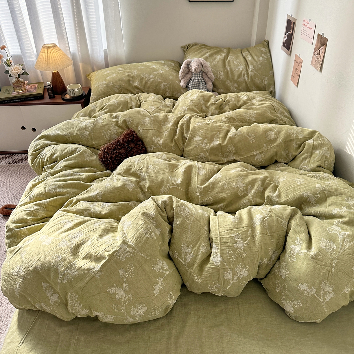 91家纺网 家纺一手货源 找家纺 艾咪-Amy ntmy 2026新款法式复古风全棉色织提花四件套-素雅 素雅绿