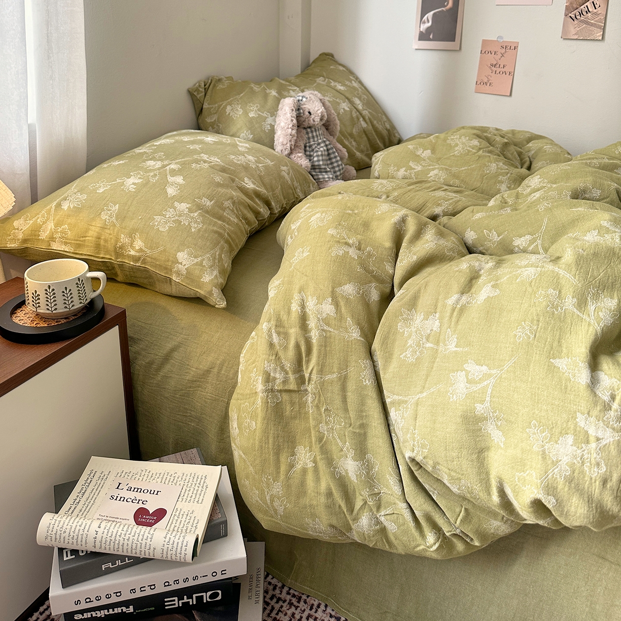 91家纺网 家纺一手货源 找家纺 艾咪-Amy ntmy 2026新款法式复古风全棉色织提花四件套-素雅 素雅绿