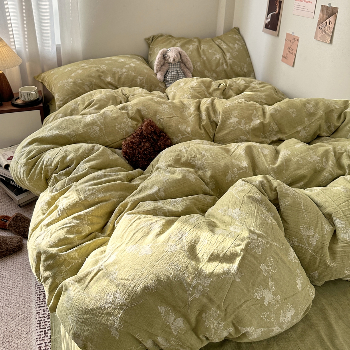 91家纺网 家纺一手货源 找家纺 艾咪-Amy ntmy 2026新款法式复古风全棉色织提花四件套-素雅 素雅绿