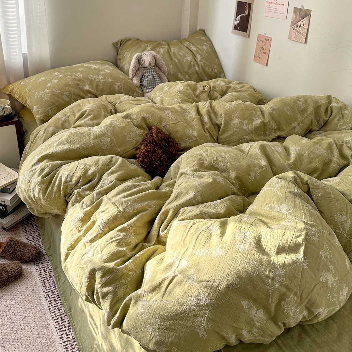 91家纺网 家纺一手货源 找家纺 艾咪-Amy ntmy 2026新款法式复古风全棉色织提花四件套-素雅 素雅绿