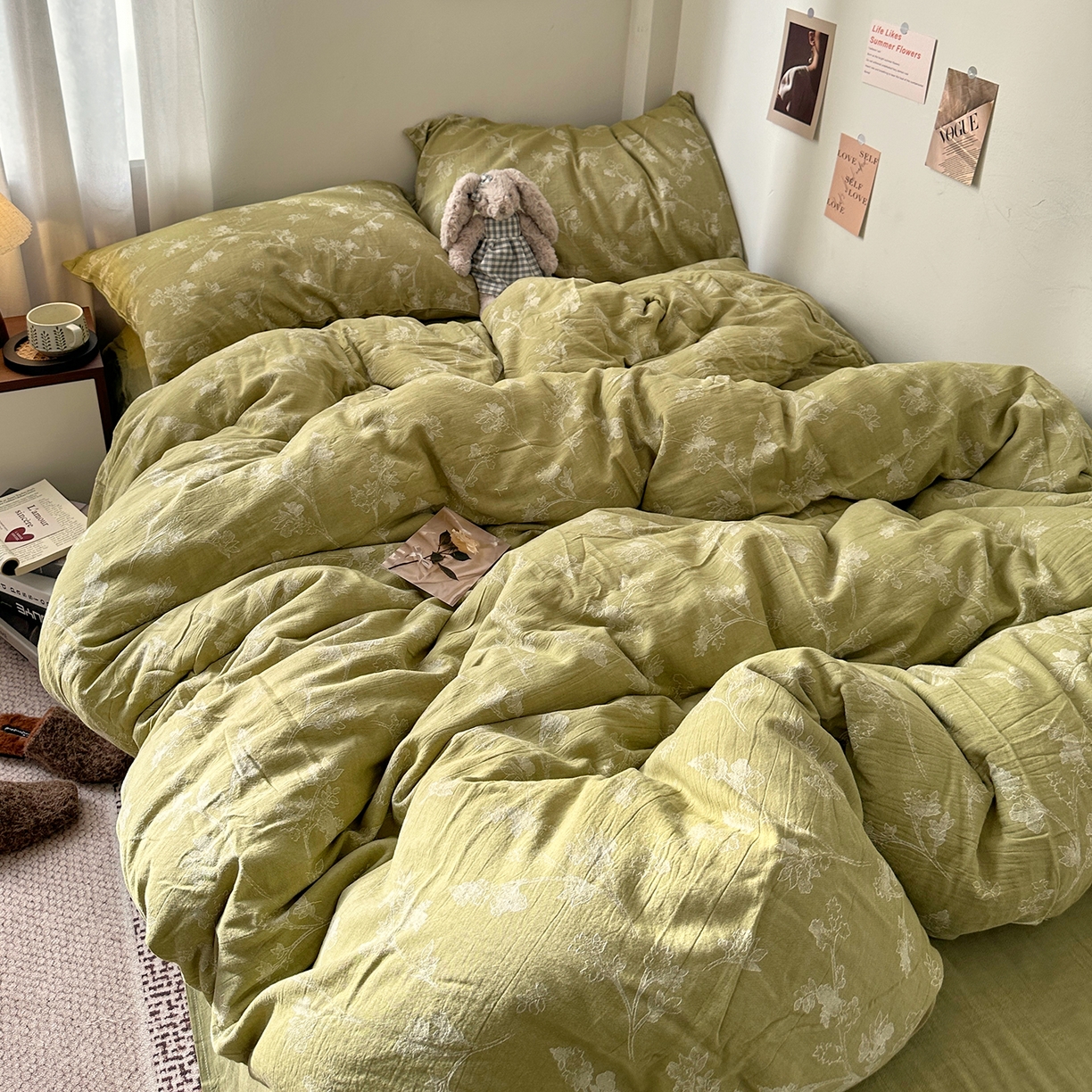 91家纺网 家纺一手货源 找家纺 艾咪-Amy ntmy 2026新款法式复古风全棉色织提花四件套-素雅 素雅绿