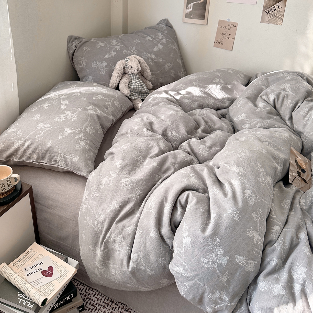 91家纺网 家纺一手货源 找家纺 艾咪-Amy ntmy 2026新款法式复古风全棉色织提花四件套-素雅 素雅灰