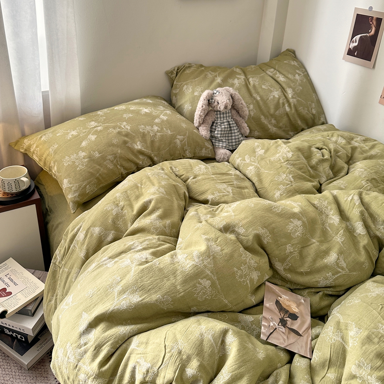 91家纺网 家纺一手货源 找家纺 艾咪-Amy ntmy 2026新款法式复古风全棉色织提花四件套-素雅 素雅绿