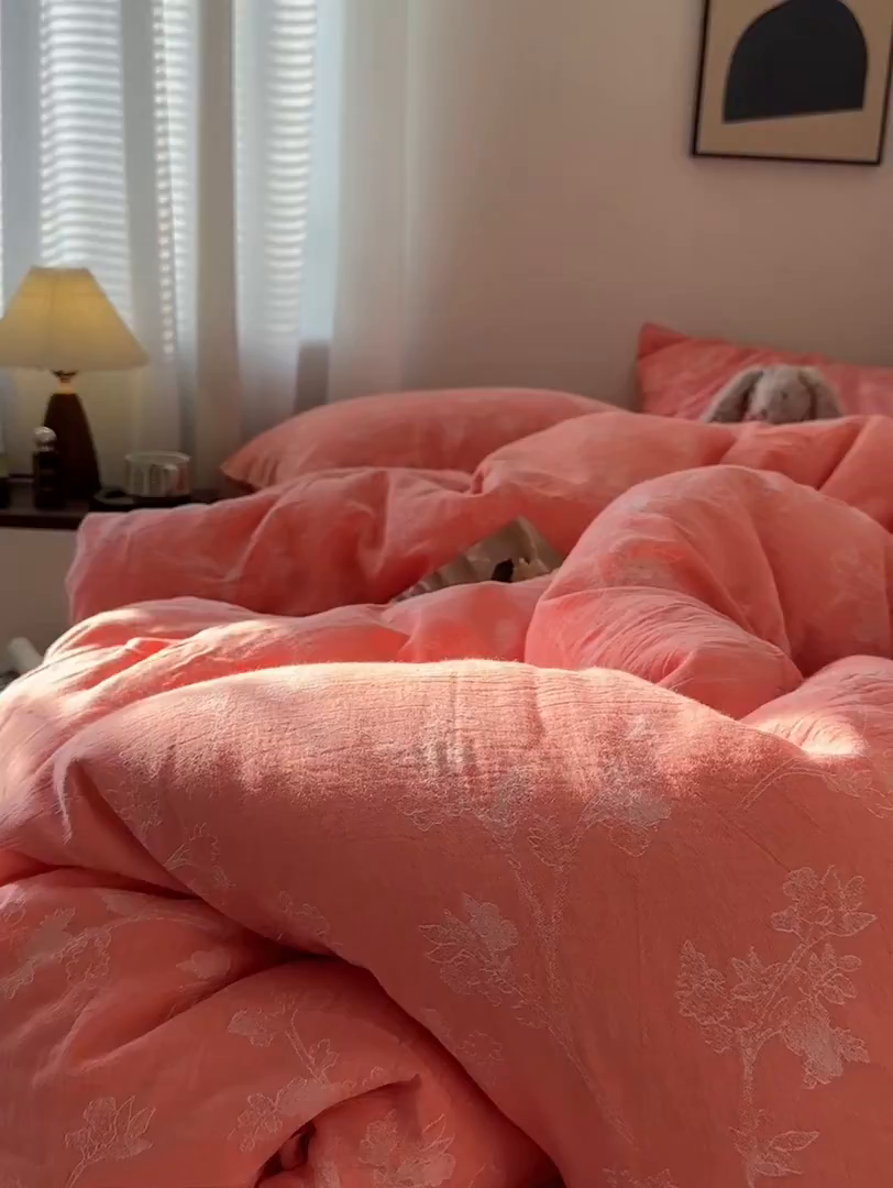 91家纺网 家纺一手货源 找家纺 艾咪-Amy ntmy 2026新款法式复古风全棉色织提花四件套-素雅 素雅橙