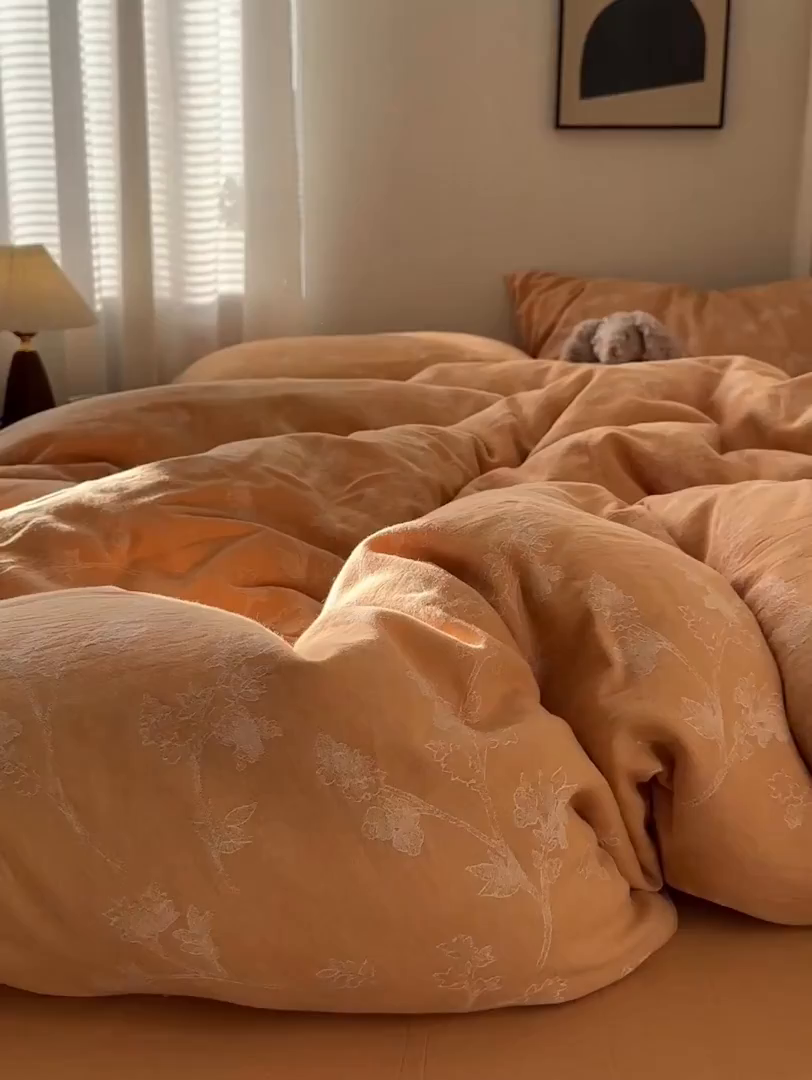 91家纺网 家纺一手货源 找家纺 艾咪-Amy ntmy 2026新款法式复古风全棉色织提花四件套-素雅 素雅黄