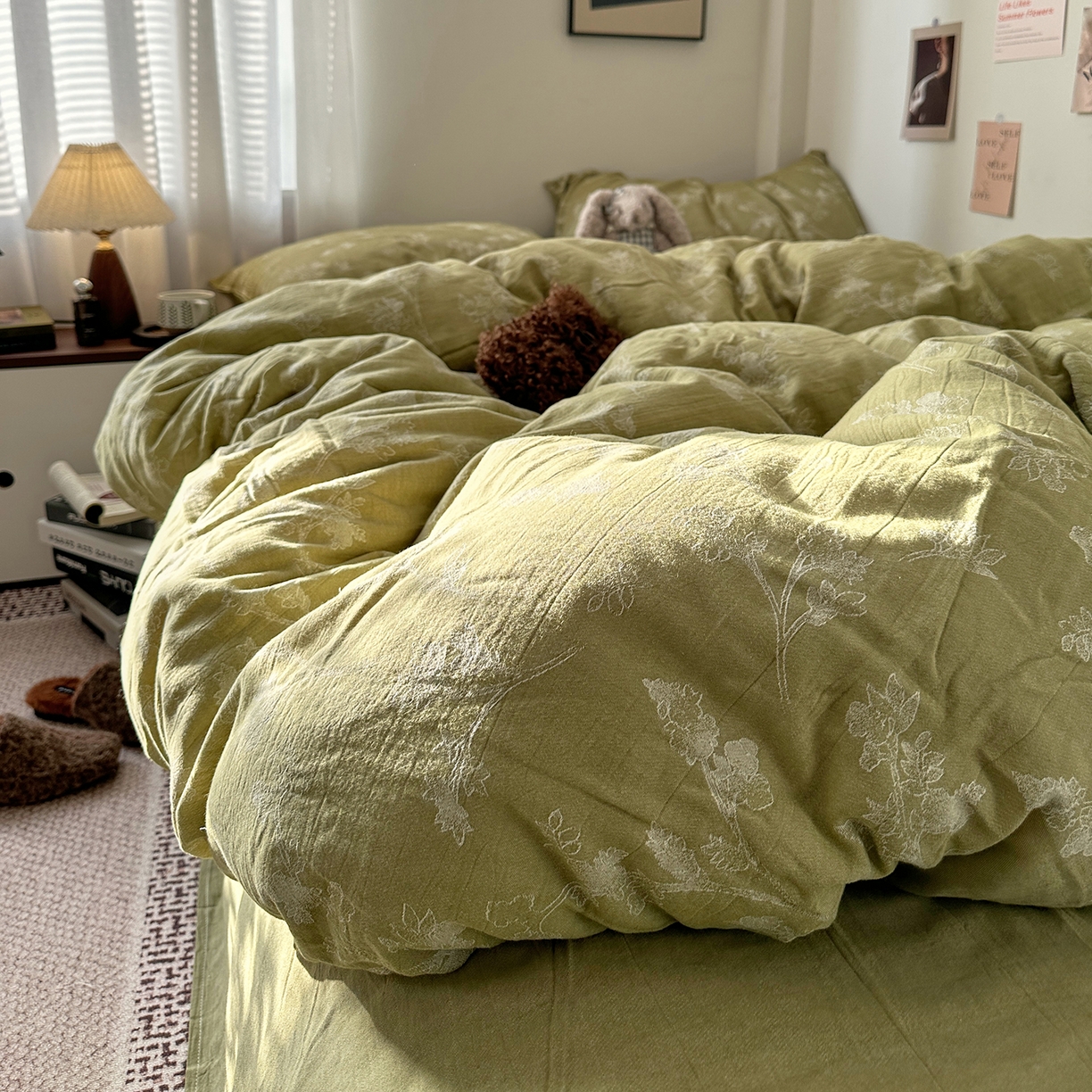 91家纺网 家纺一手货源 找家纺 艾咪-Amy ntmy 2026新款法式复古风全棉色织提花四件套-素雅 素雅绿