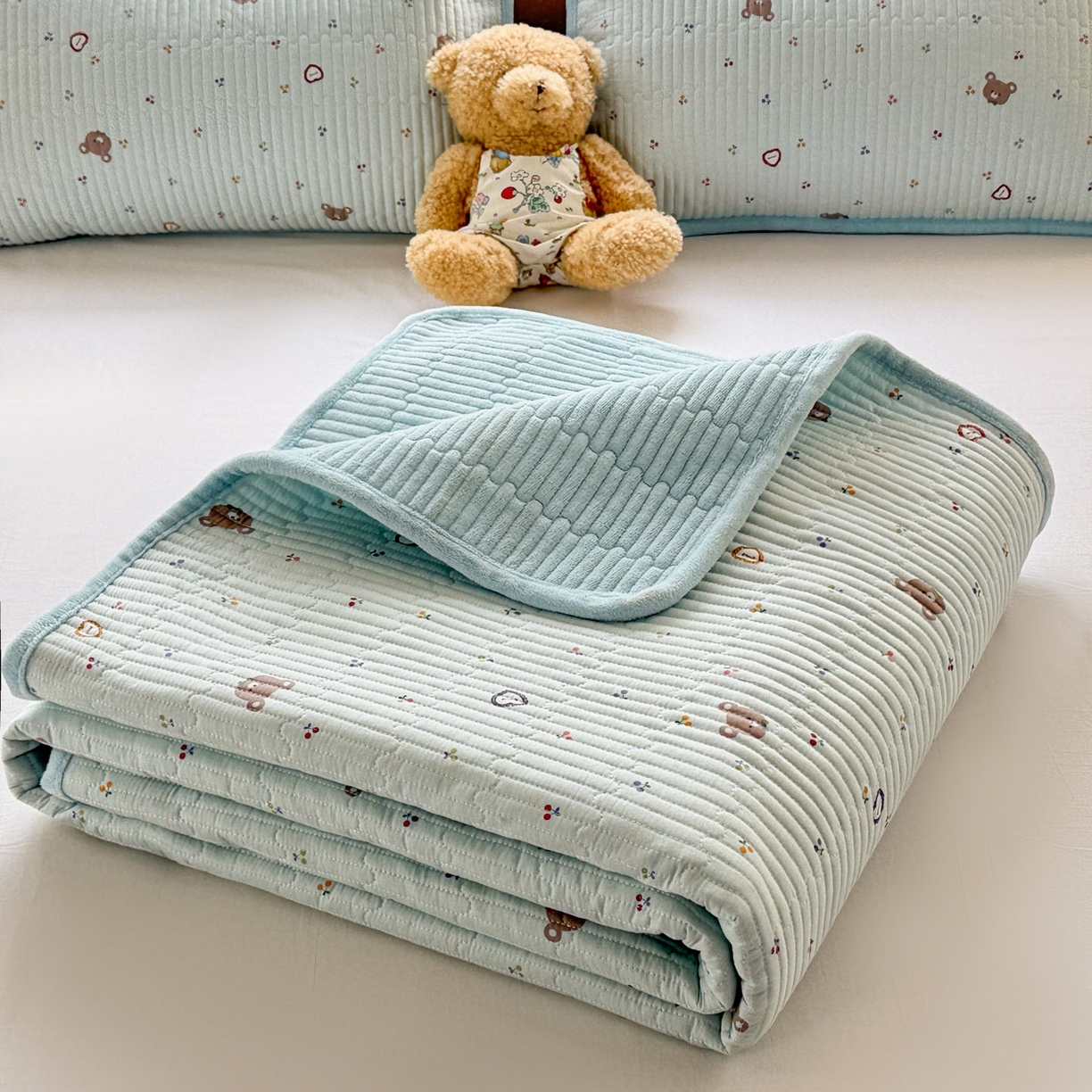 恒尚居 2026新款纯棉牛奶绒双拼床垫双面两用床褥垫夹棉床盖床褥垫-冬款四季通用-系列二 布布熊【A纯棉-B牛奶绒】