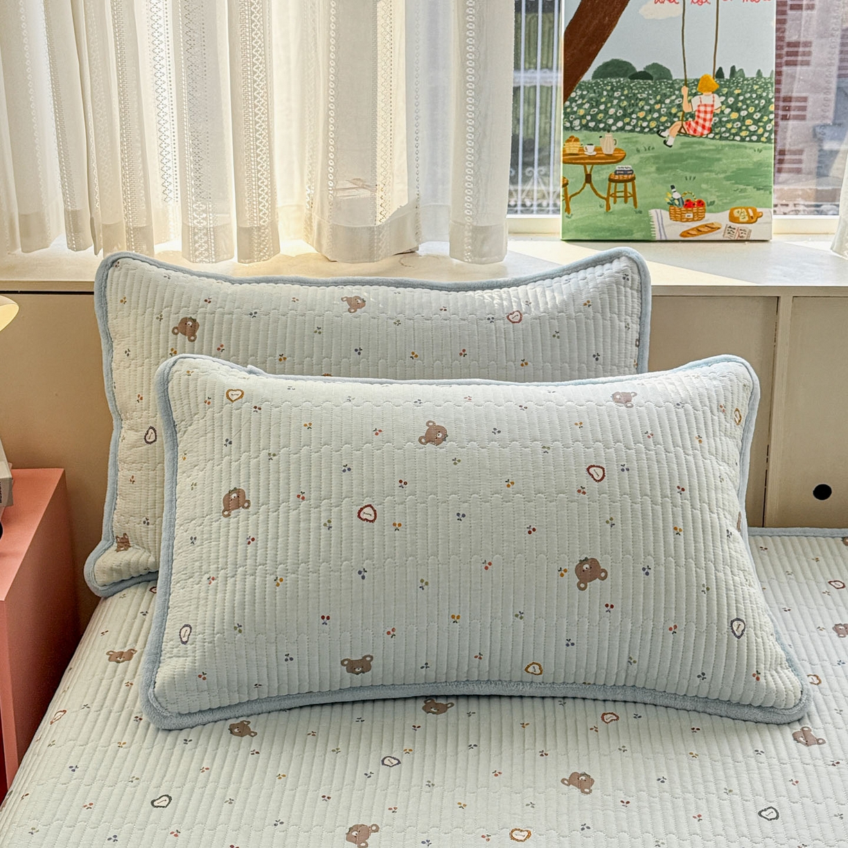 91家纺网 家纺一手货源 找家纺 恒尚居 2026新款纯棉牛奶绒双拼床垫双面两用床褥垫夹棉床盖床褥垫-冬款四季通用-系列二 布布熊【A纯棉-B牛奶绒】