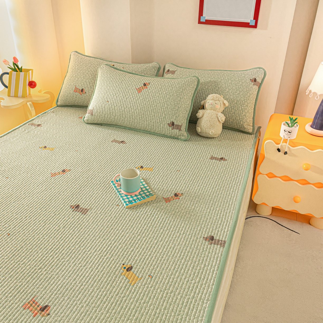 91家纺网 家纺一手货源 找家纺 恒尚居 2026新款纯棉牛奶绒双拼床垫双面两用床褥垫夹棉床盖床褥垫-冬款四季通用-系列二 布丁狗【A纯棉-B牛奶绒】