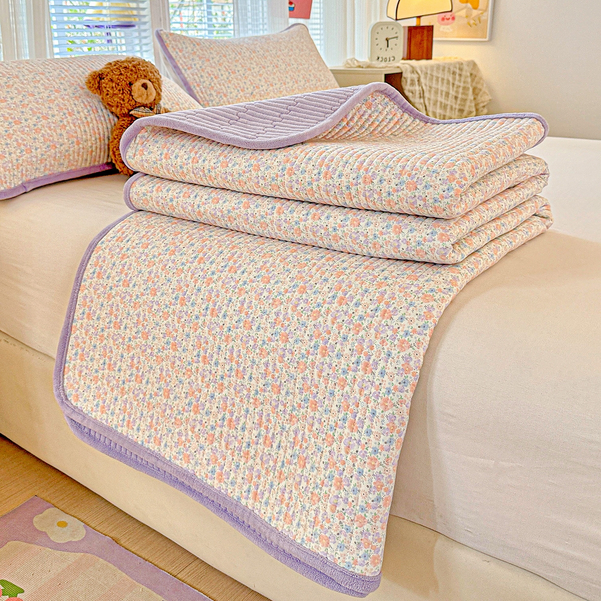 91家纺网 家纺一手货源 找家纺 恒尚居 2026新款纯棉牛奶绒双拼床垫双面两用床褥垫夹棉床盖床褥垫-冬款四季通用-系列二 初梦【A纯棉-B牛奶绒】