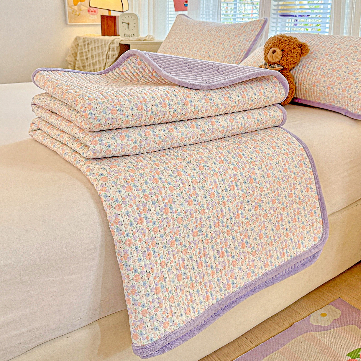 91家纺网 家纺一手货源 找家纺 恒尚居 2026新款纯棉牛奶绒双拼床垫双面两用床褥垫夹棉床盖床褥垫-冬款四季通用-系列二 初梦【A纯棉-B牛奶绒】