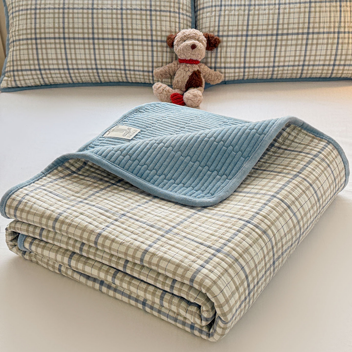 恒尚居 2026新款纯棉牛奶绒双拼床垫双面两用床褥垫夹棉床盖床褥垫-冬款四季通用-系列二 大格蓝灰【A纯棉-B牛奶绒】