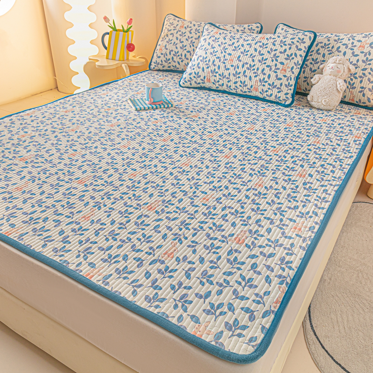 91家纺网 家纺一手货源 找家纺 恒尚居 2026新款纯棉牛奶绒双拼床垫双面两用床褥垫夹棉床盖床褥垫-冬款四季通用-系列二 菲菲兔【A纯棉-B牛奶绒】