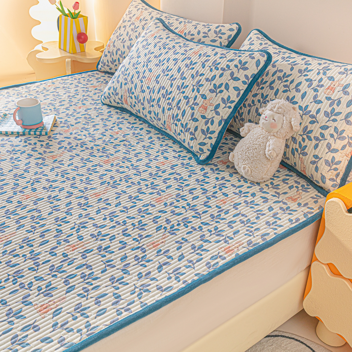 91家纺网 家纺一手货源 找家纺 恒尚居 2026新款纯棉牛奶绒双拼床垫双面两用床褥垫夹棉床盖床褥垫-冬款四季通用-系列二 菲菲兔【A纯棉-B牛奶绒】