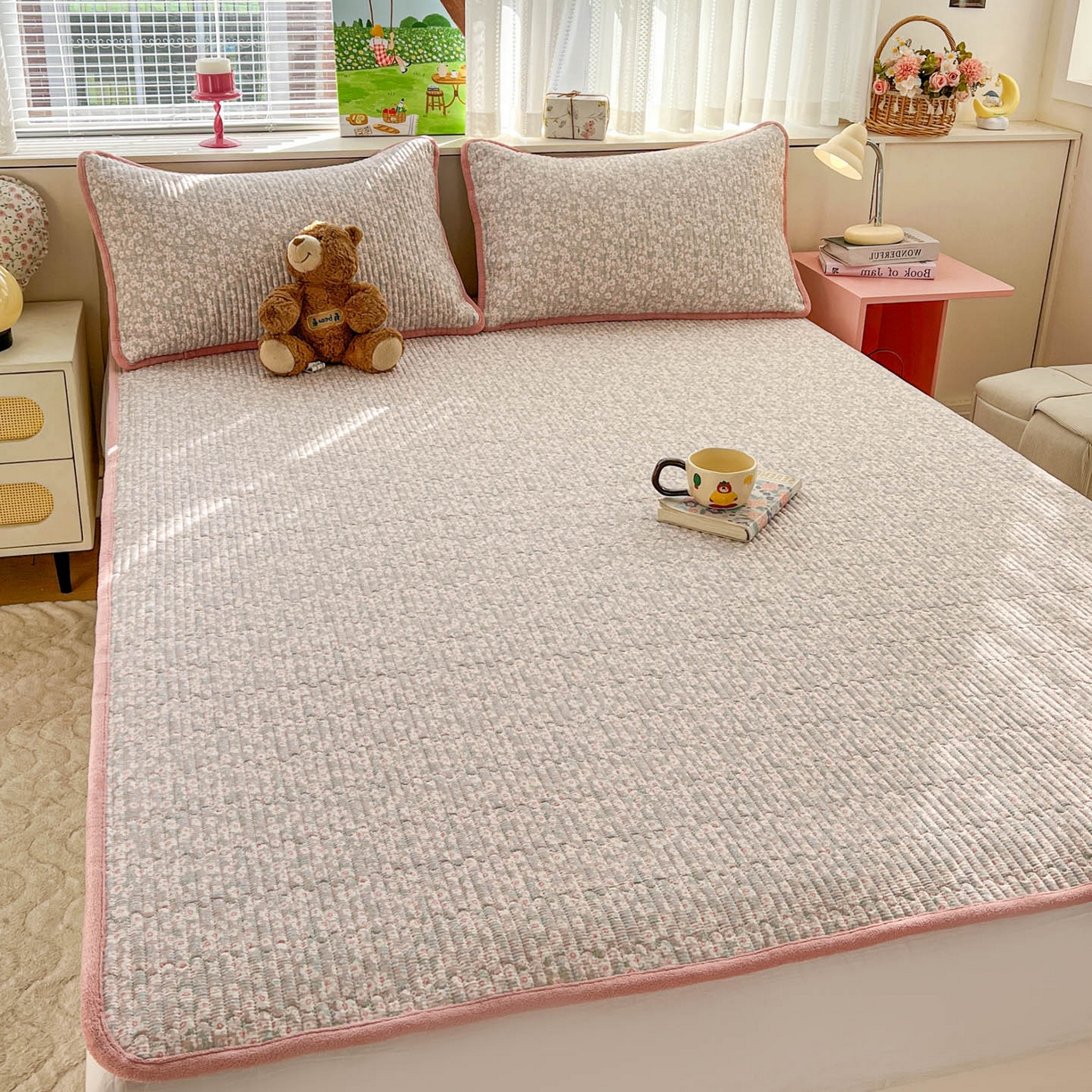 91家纺网 家纺一手货源 找家纺 恒尚居 2026新款纯棉牛奶绒双拼床垫双面两用床褥垫夹棉床盖床褥垫-冬款四季通用-系列二 花海【A纯棉-B牛奶绒】