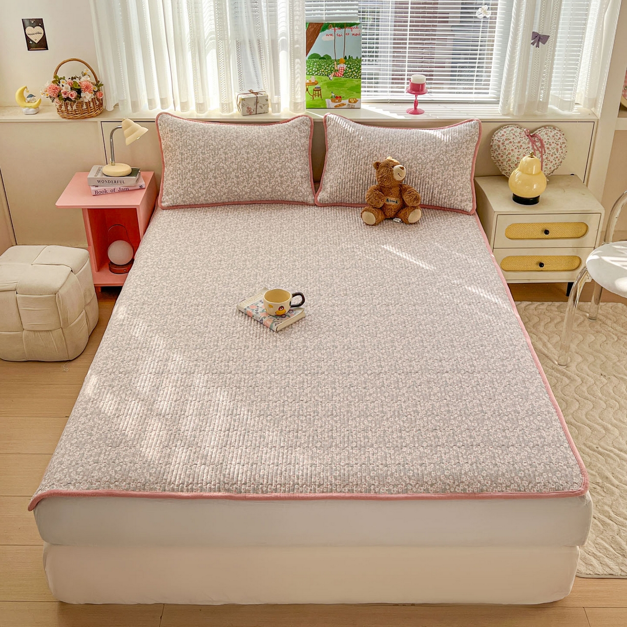 91家纺网 家纺一手货源 找家纺 恒尚居 2026新款纯棉牛奶绒双拼床垫双面两用床褥垫夹棉床盖床褥垫-冬款四季通用-系列二 花海【A纯棉-B牛奶绒】