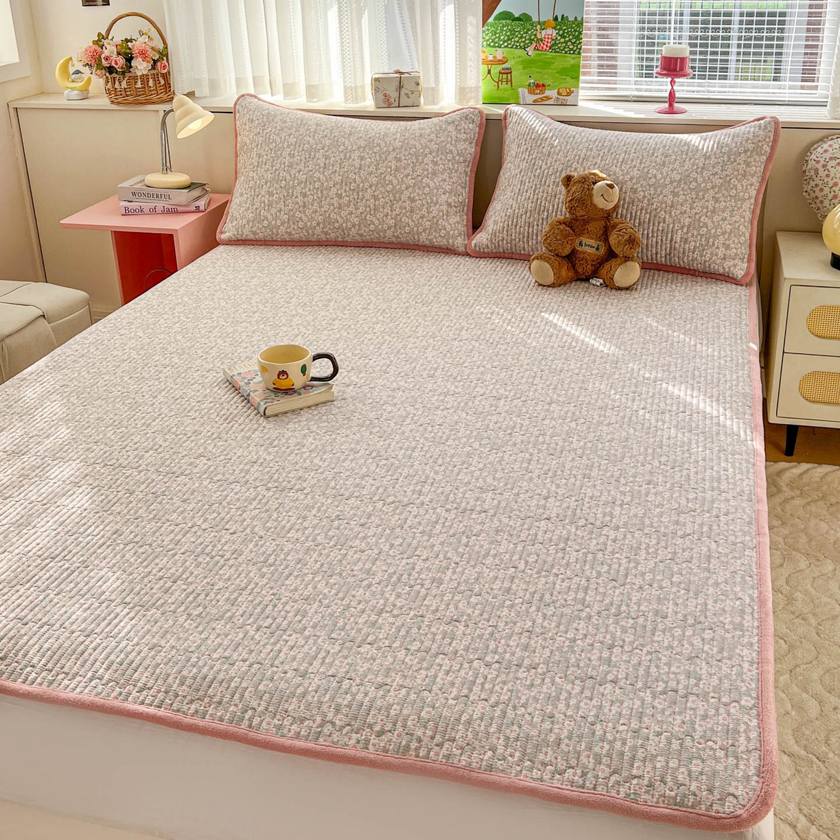 91家纺网 家纺一手货源 找家纺 恒尚居 2026新款纯棉牛奶绒双拼床垫双面两用床褥垫夹棉床盖床褥垫-冬款四季通用-系列二 花海【A纯棉-B牛奶绒】