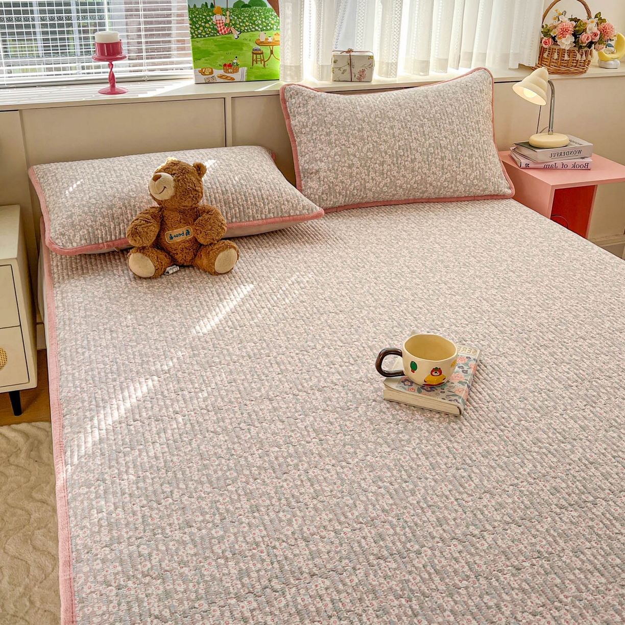 91家纺网 家纺一手货源 找家纺 恒尚居 2026新款纯棉牛奶绒双拼床垫双面两用床褥垫夹棉床盖床褥垫-冬款四季通用-系列二 花海【A纯棉-B牛奶绒】