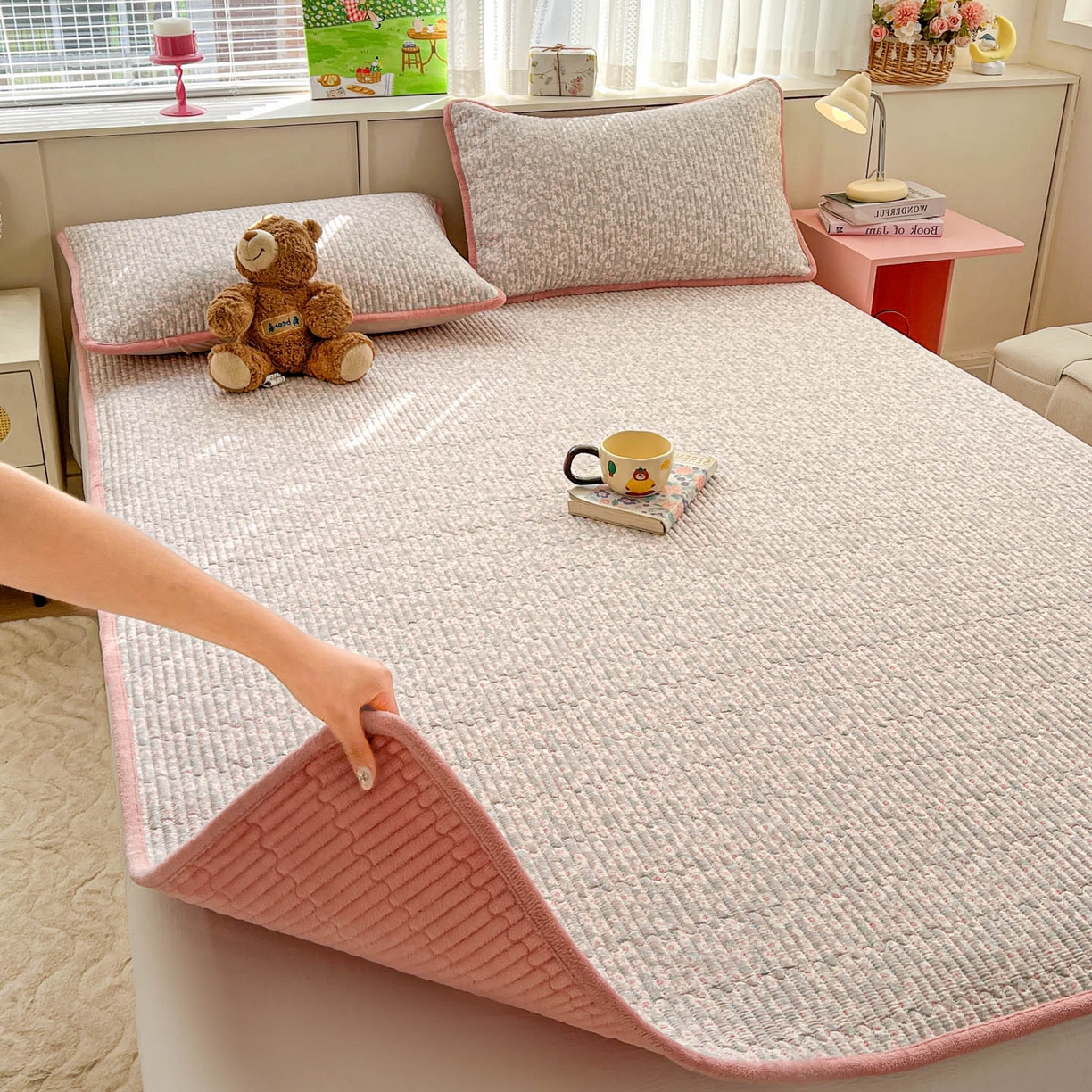 91家纺网 家纺一手货源 找家纺 恒尚居 2026新款纯棉牛奶绒双拼床垫双面两用床褥垫夹棉床盖床褥垫-冬款四季通用-系列二 花海【A纯棉-B牛奶绒】