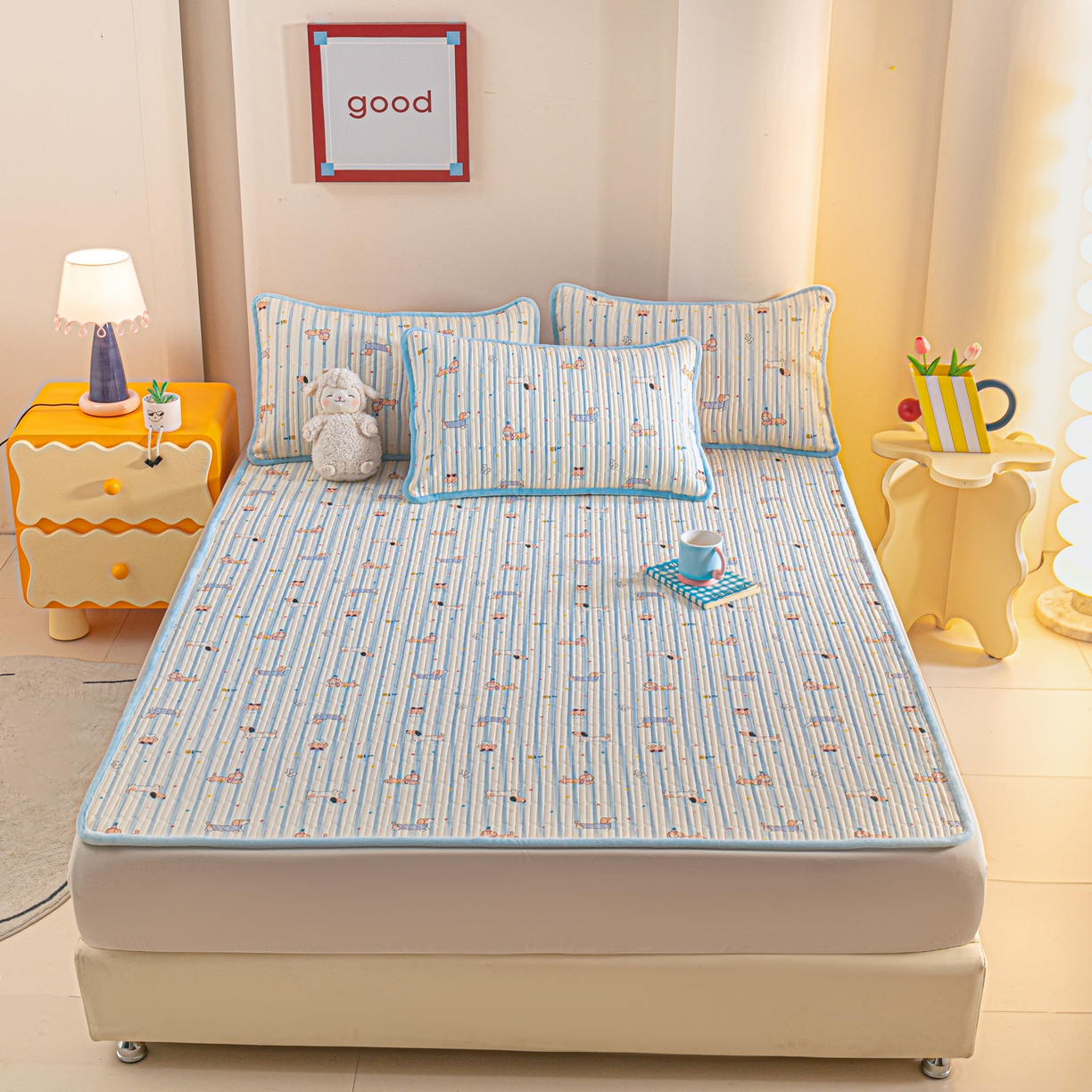 91家纺网 家纺一手货源 找家纺 恒尚居 2026新款纯棉牛奶绒双拼床垫双面两用床褥垫夹棉床盖床褥垫-冬款四季通用-系列二 机灵旺仔【A纯棉-B牛奶绒】