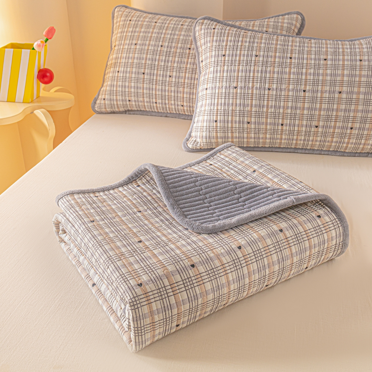 恒尚居 2026新款纯棉牛奶绒双拼床垫双面两用床褥垫夹棉床盖床褥垫-冬款四季通用-系列二 简格调【A纯棉-B牛奶绒】