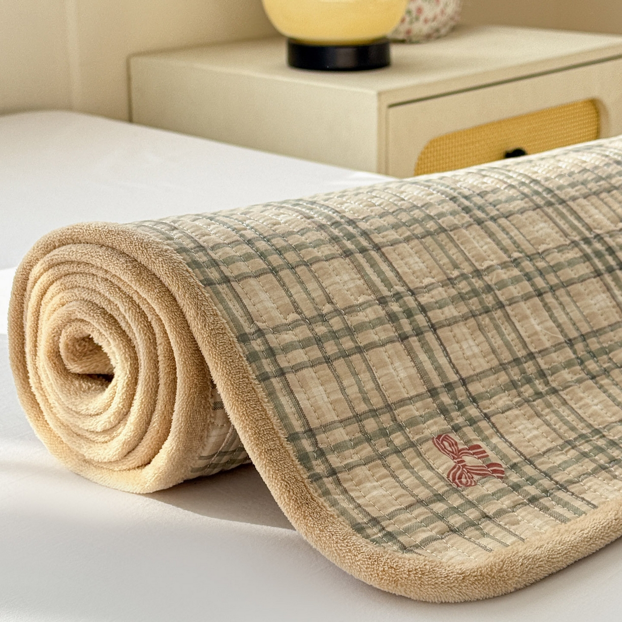 91家纺网 家纺一手货源 找家纺 恒尚居 2026新款纯棉牛奶绒双拼床垫双面两用床褥垫夹棉床盖床褥垫-冬款四季通用-系列二 卡其格【A纯棉-B牛奶绒】