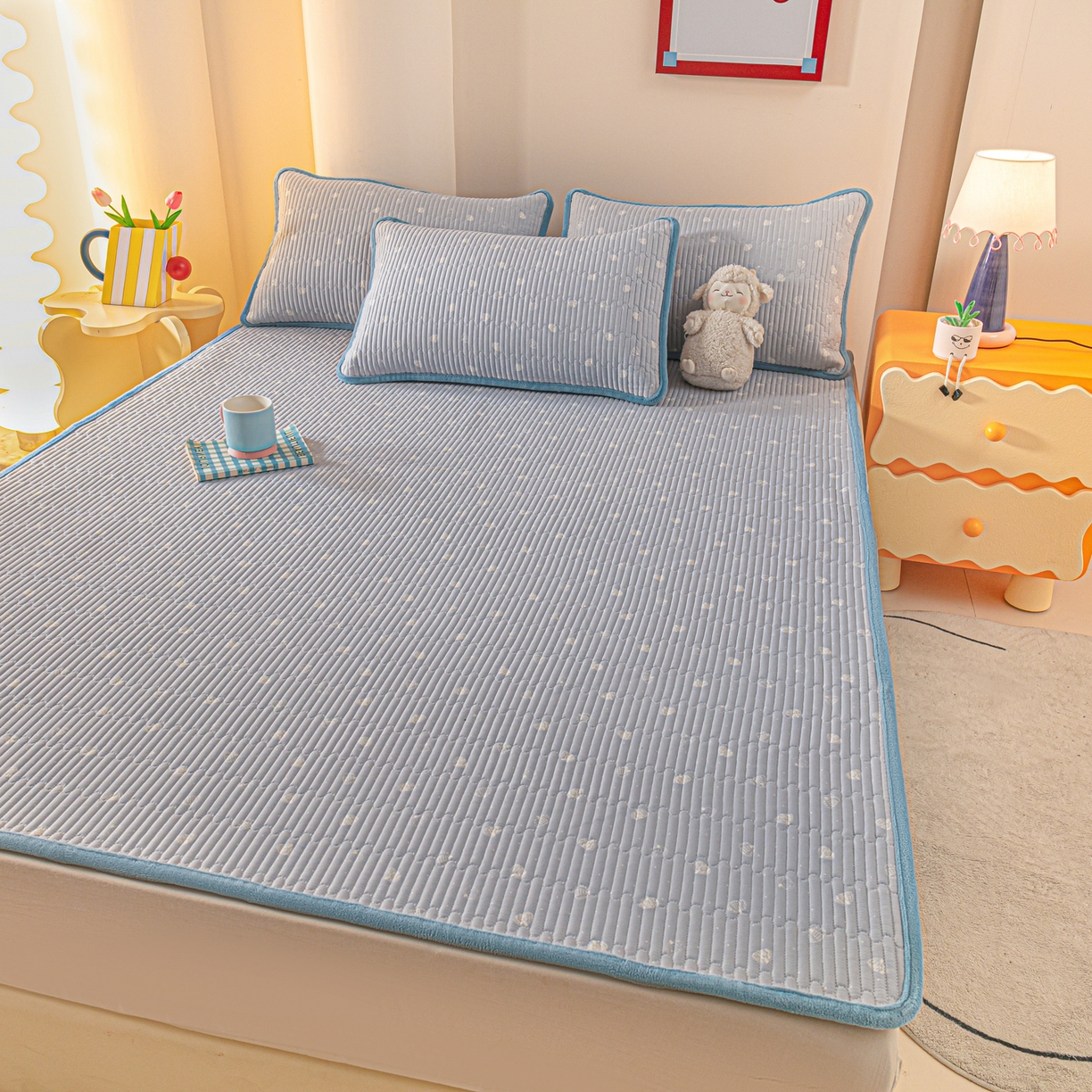 91家纺网 家纺一手货源 找家纺 恒尚居 2026新款纯棉牛奶绒双拼床垫双面两用床褥垫夹棉床盖床褥垫-冬款四季通用-系列二 南瓜点点【A纯棉-B牛奶绒】