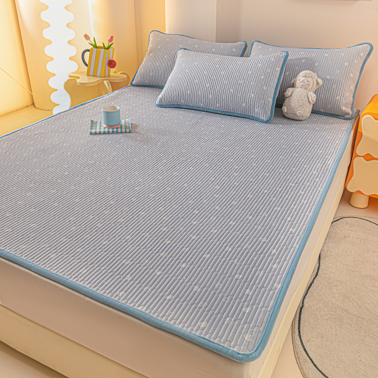 91家纺网 家纺一手货源 找家纺 恒尚居 2026新款纯棉牛奶绒双拼床垫双面两用床褥垫夹棉床盖床褥垫-冬款四季通用-系列二 南瓜点点【A纯棉-B牛奶绒】