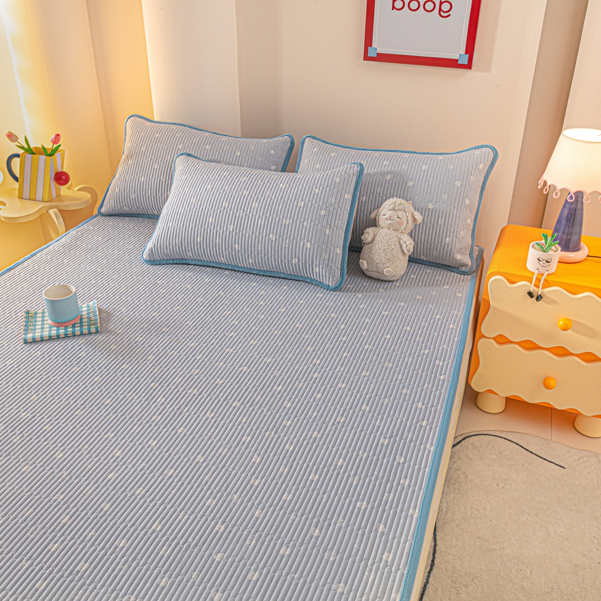 91家纺网 家纺一手货源 找家纺 恒尚居 2026新款纯棉牛奶绒双拼床垫双面两用床褥垫夹棉床盖床褥垫-冬款四季通用-系列二 南瓜点点【A纯棉-B牛奶绒】