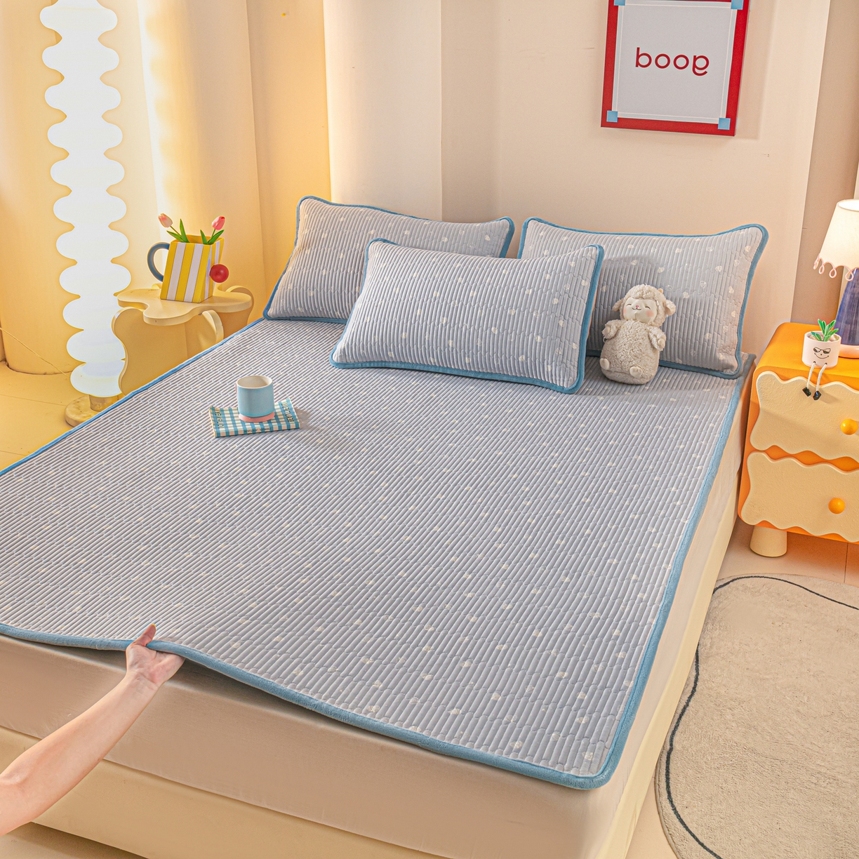 91家纺网 家纺一手货源 找家纺 恒尚居 2026新款纯棉牛奶绒双拼床垫双面两用床褥垫夹棉床盖床褥垫-冬款四季通用-系列二 南瓜点点【A纯棉-B牛奶绒】