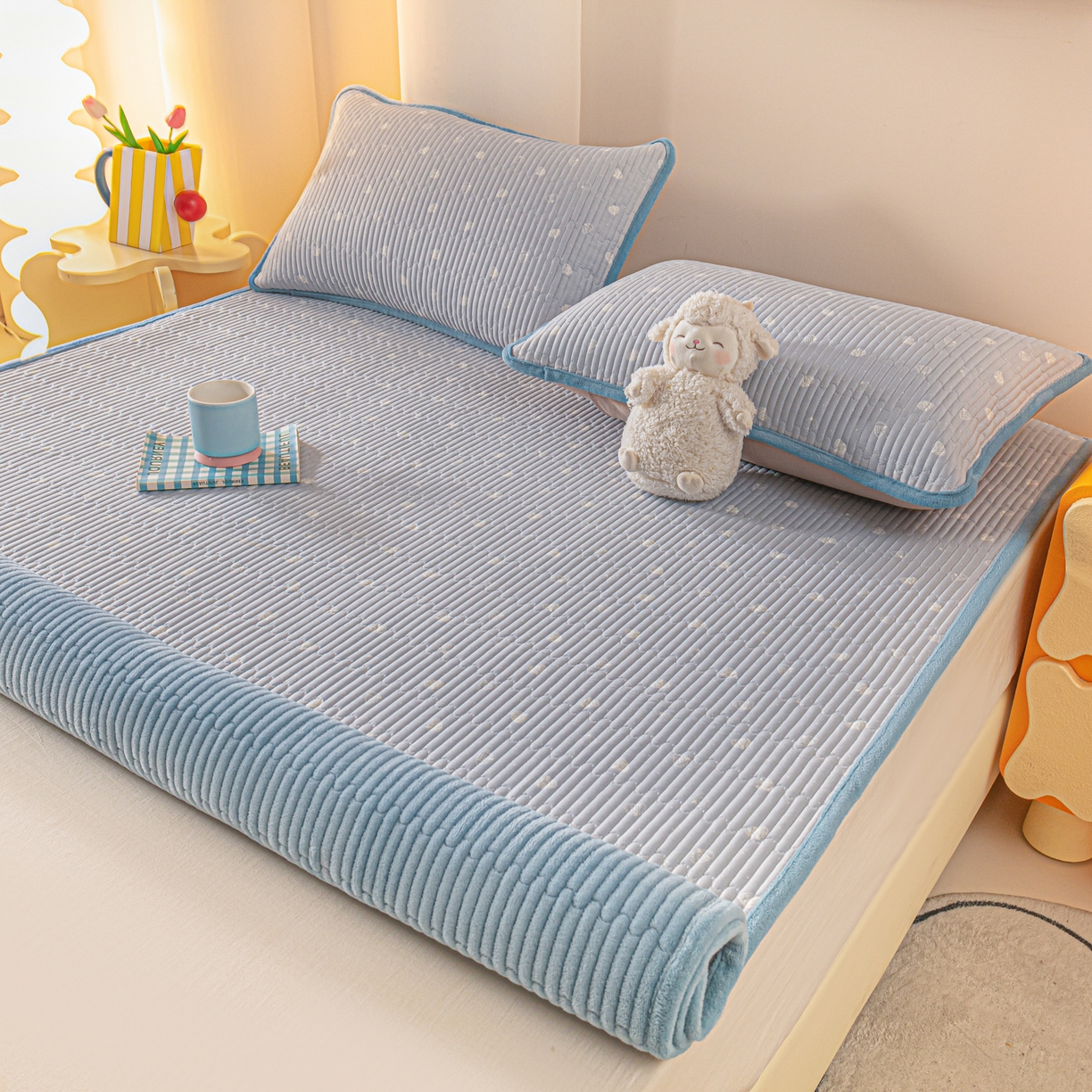 91家纺网 家纺一手货源 找家纺 恒尚居 2026新款纯棉牛奶绒双拼床垫双面两用床褥垫夹棉床盖床褥垫-冬款四季通用-系列二 南瓜点点【A纯棉-B牛奶绒】