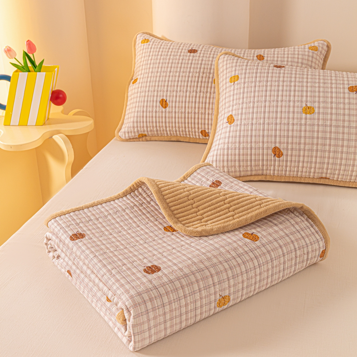 恒尚居 2026新款纯棉牛奶绒双拼床垫双面两用床褥垫夹棉床盖床褥垫-冬款四季通用-系列二 南瓜奇趣【A纯棉-B牛奶绒】