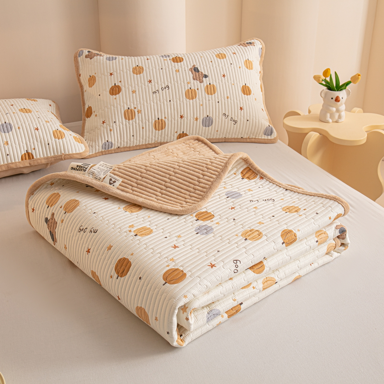 恒尚居 2026新款纯棉牛奶绒双拼床垫双面两用床褥垫夹棉床盖床褥垫-冬款四季通用-系列二 南瓜星语【A纯棉-B牛奶绒】