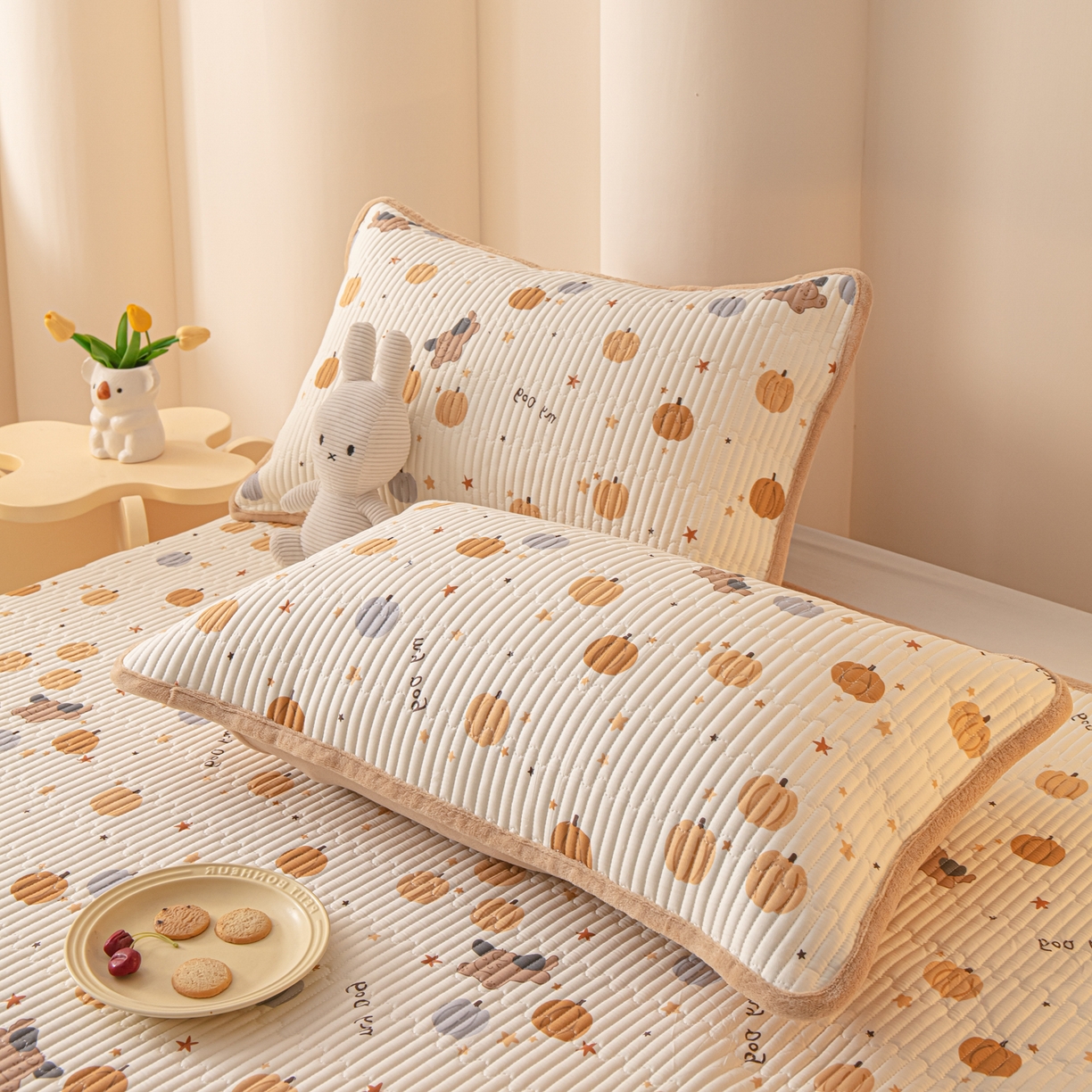 91家纺网 家纺一手货源 找家纺 恒尚居 2026新款纯棉牛奶绒双拼床垫双面两用床褥垫夹棉床盖床褥垫-冬款四季通用-系列二 南瓜星语【A纯棉-B牛奶绒】