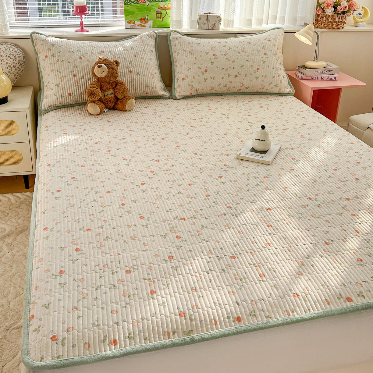 91家纺网 家纺一手货源 找家纺 恒尚居 2026新款纯棉牛奶绒双拼床垫双面两用床褥垫夹棉床盖床褥垫-冬款四季通用-系列二 清新草莓【A纯棉-B牛奶绒】