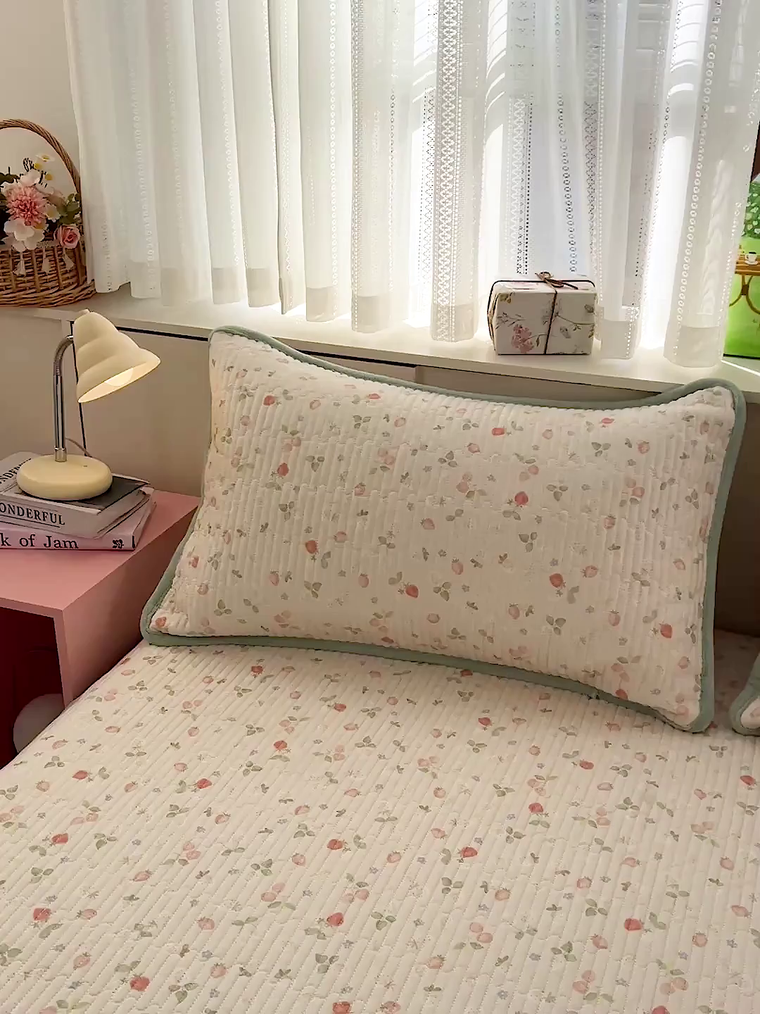 91家纺网 家纺一手货源 找家纺 恒尚居 2026新款纯棉牛奶绒双拼床垫双面两用床褥垫夹棉床盖床褥垫-冬款四季通用-系列二 清新草莓【A纯棉-B牛奶绒】