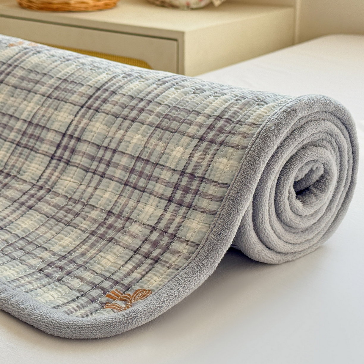 91家纺网 家纺一手货源 找家纺 恒尚居 2026新款纯棉牛奶绒双拼床垫双面两用床褥垫夹棉床盖床褥垫-冬款四季通用-系列二 淑女格【A纯棉-B牛奶绒】