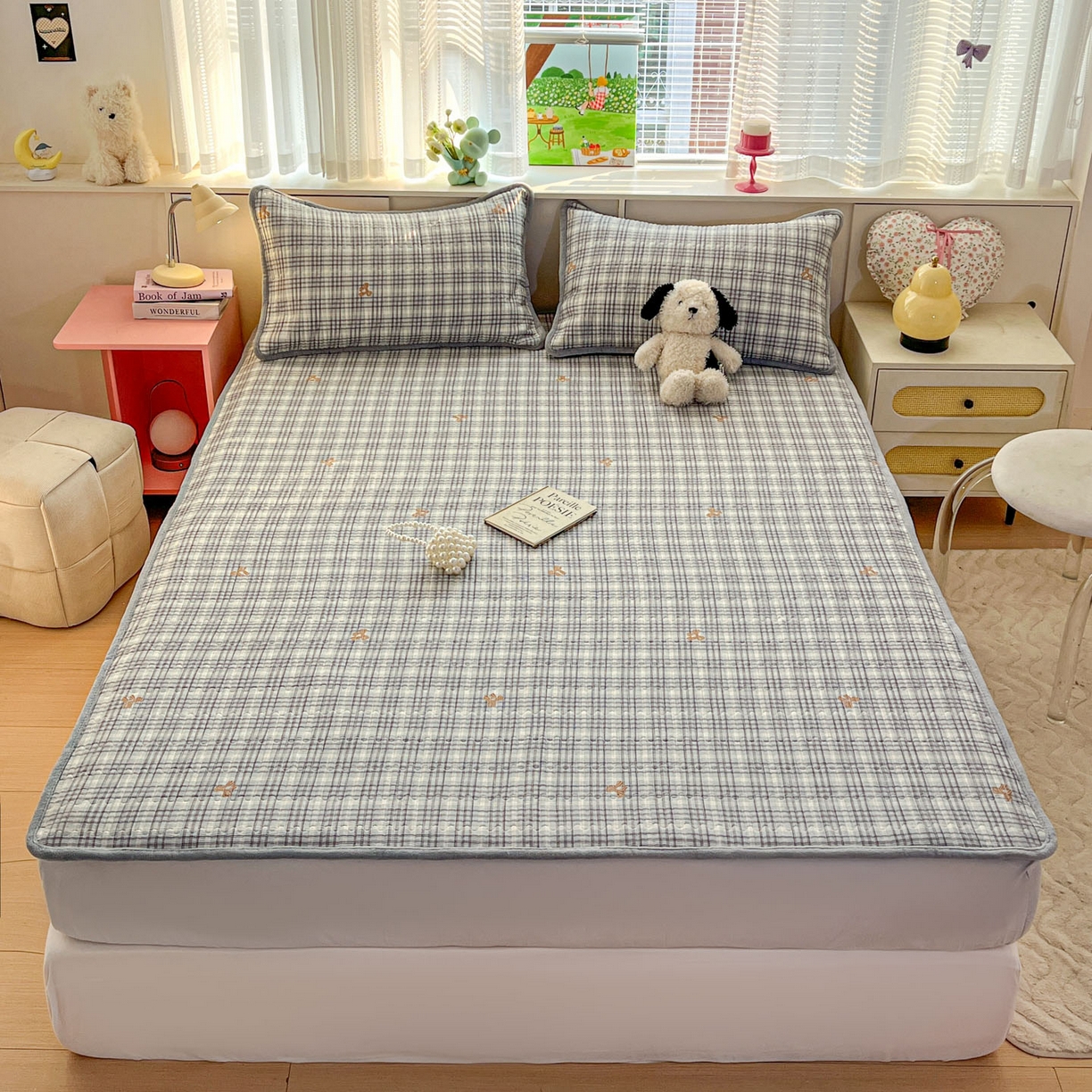 91家纺网 家纺一手货源 找家纺 恒尚居 2026新款纯棉牛奶绒双拼床垫双面两用床褥垫夹棉床盖床褥垫-冬款四季通用-系列二 淑女格【A纯棉-B牛奶绒】