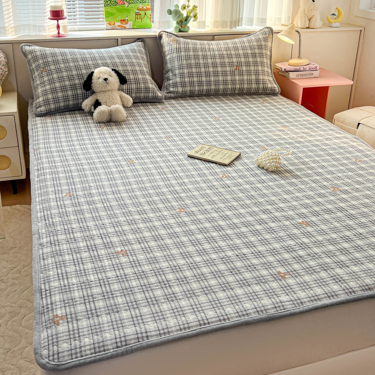 91家纺网 家纺一手货源 找家纺 恒尚居 2026新款纯棉牛奶绒双拼床垫双面两用床褥垫夹棉床盖床褥垫-冬款四季通用-系列二 淑女格【A纯棉-B牛奶绒】