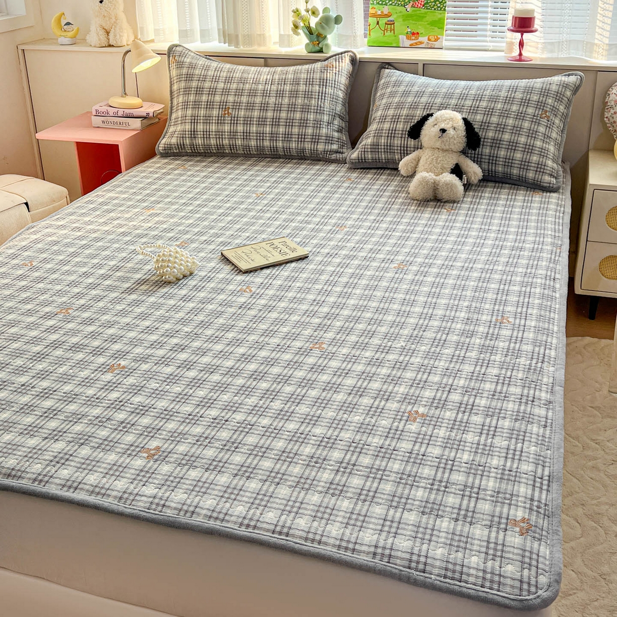 91家纺网 家纺一手货源 找家纺 恒尚居 2026新款纯棉牛奶绒双拼床垫双面两用床褥垫夹棉床盖床褥垫-冬款四季通用-系列二 淑女格【A纯棉-B牛奶绒】