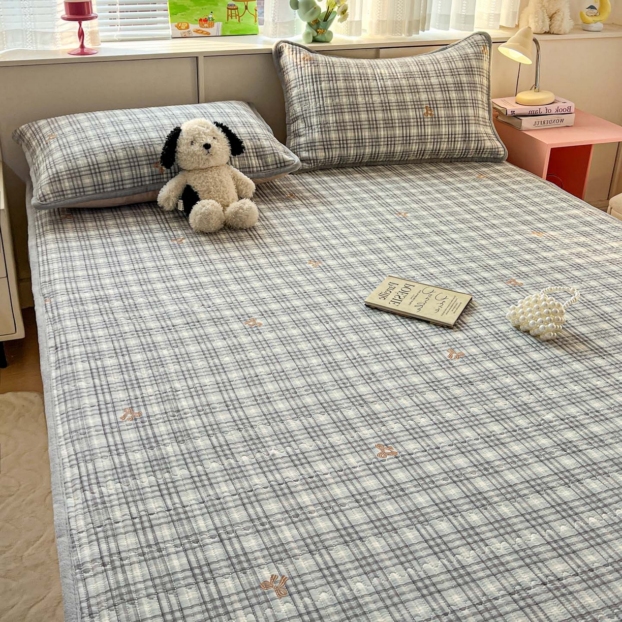 91家纺网 家纺一手货源 找家纺 恒尚居 2026新款纯棉牛奶绒双拼床垫双面两用床褥垫夹棉床盖床褥垫-冬款四季通用-系列二 淑女格【A纯棉-B牛奶绒】