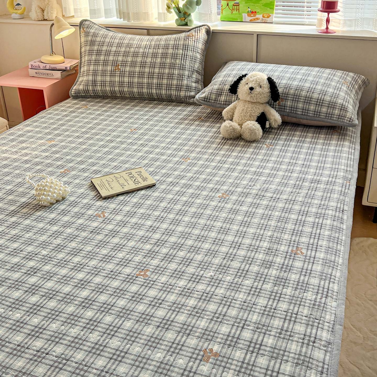 91家纺网 家纺一手货源 找家纺 恒尚居 2026新款纯棉牛奶绒双拼床垫双面两用床褥垫夹棉床盖床褥垫-冬款四季通用-系列二 淑女格【A纯棉-B牛奶绒】