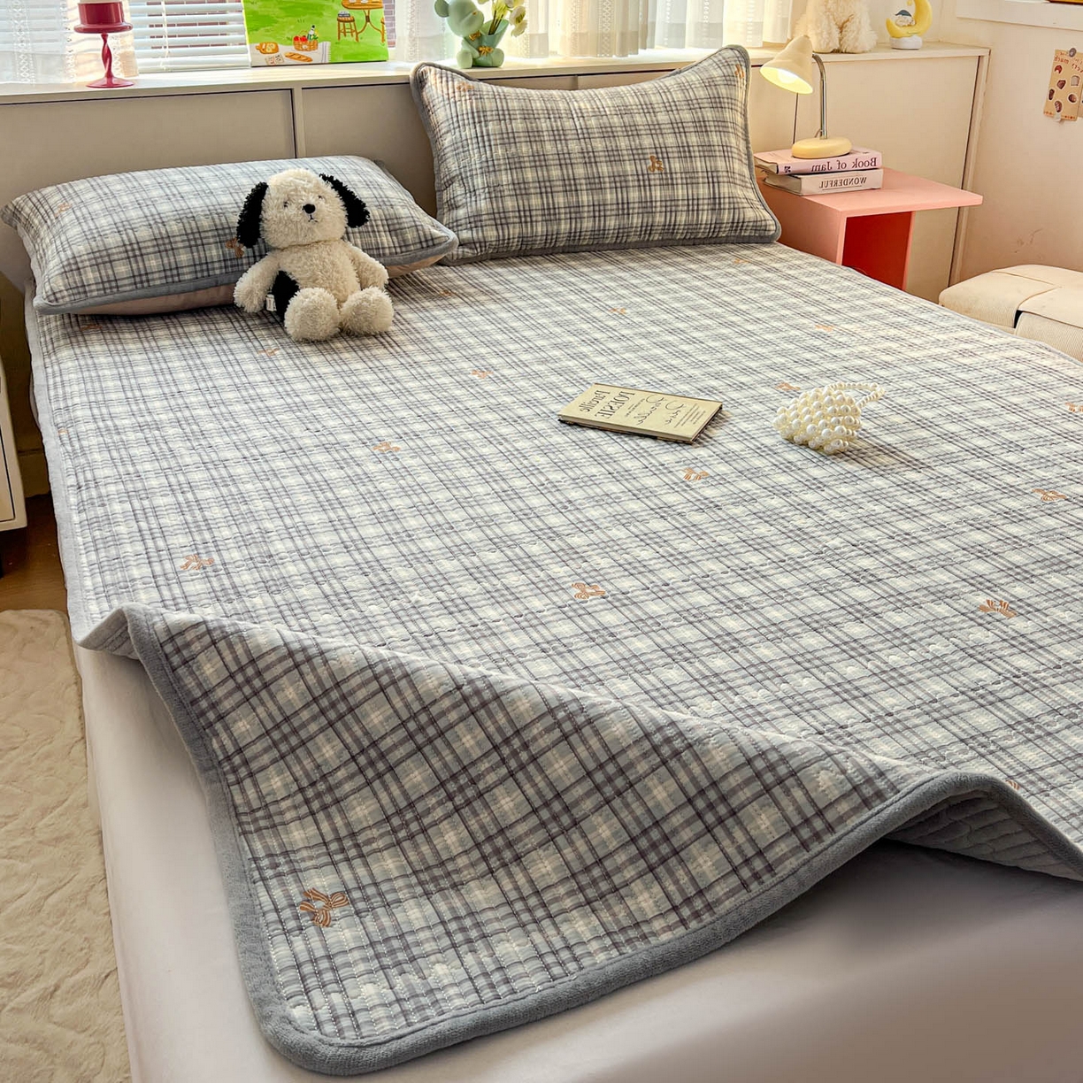 91家纺网 家纺一手货源 找家纺 恒尚居 2026新款纯棉牛奶绒双拼床垫双面两用床褥垫夹棉床盖床褥垫-冬款四季通用-系列二 淑女格【A纯棉-B牛奶绒】