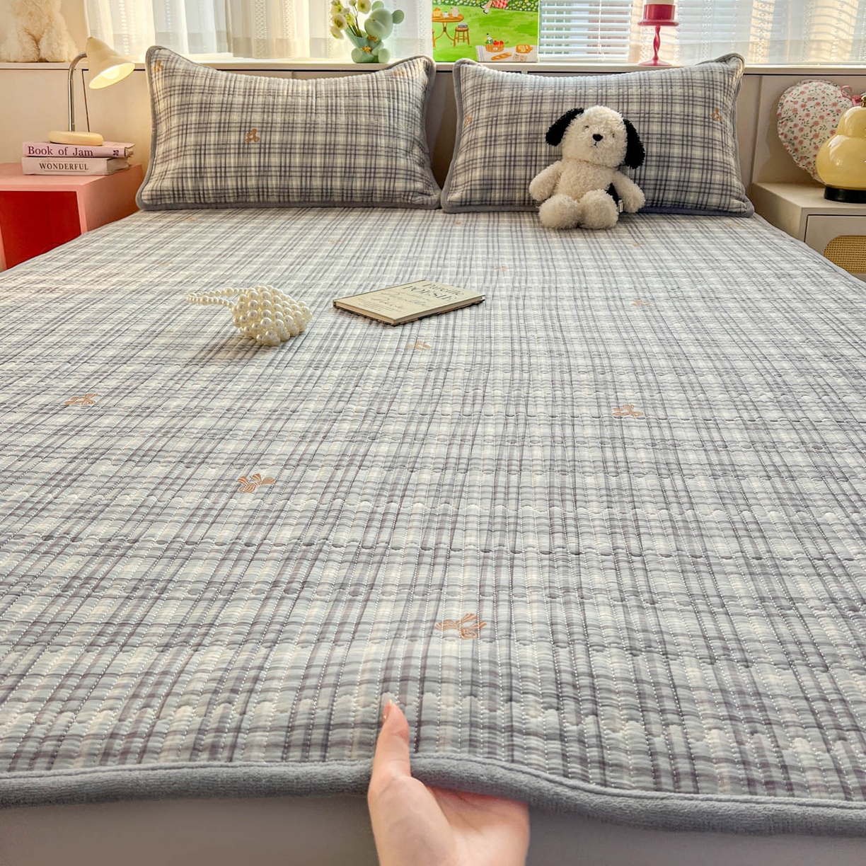 91家纺网 家纺一手货源 找家纺 恒尚居 2026新款纯棉牛奶绒双拼床垫双面两用床褥垫夹棉床盖床褥垫-冬款四季通用-系列二 淑女格【A纯棉-B牛奶绒】