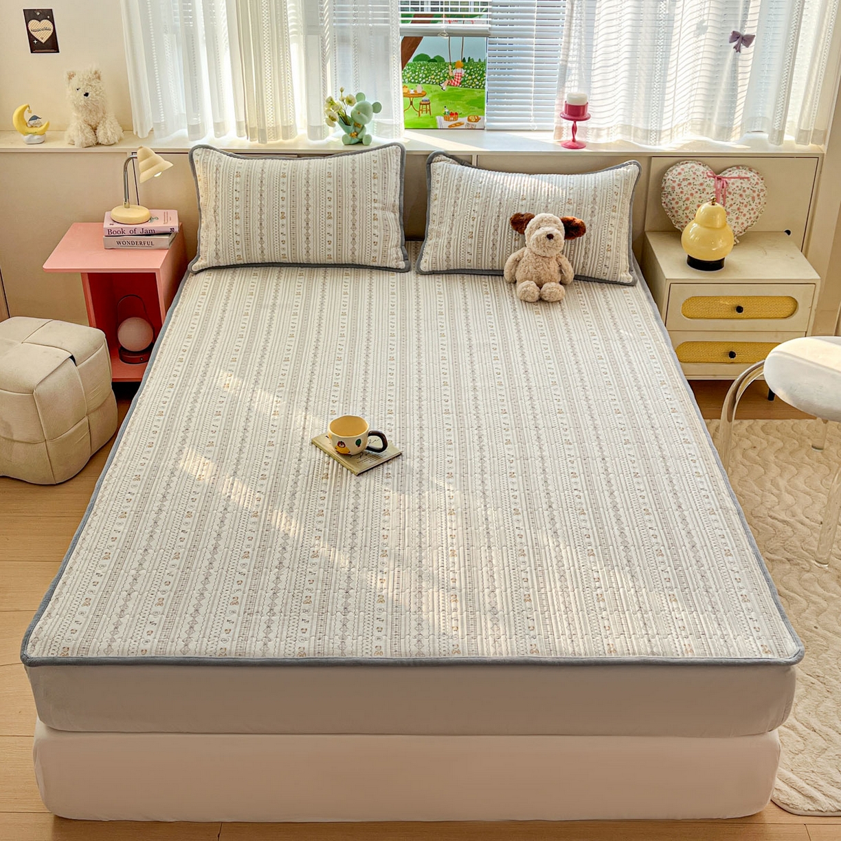 91家纺网 家纺一手货源 找家纺 恒尚居 2026新款纯棉牛奶绒双拼床垫双面两用床褥垫夹棉床盖床褥垫-冬款四季通用-系列二 甜茶学院【A纯棉-B牛奶绒】